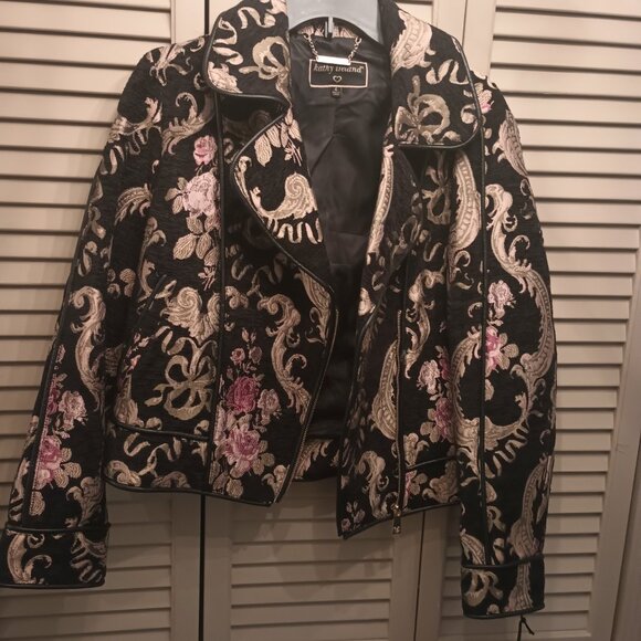Vintage Kathy Ireland Tapestry Biker Jacket.  SZ L. - Picture 2 of 4